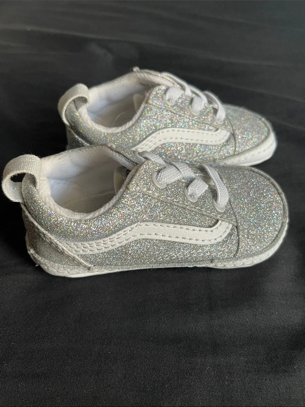 Vans Infant Glitter Silver Slip-On Sneakers Size 3.0 Baby Shoes Sparkle NWOT